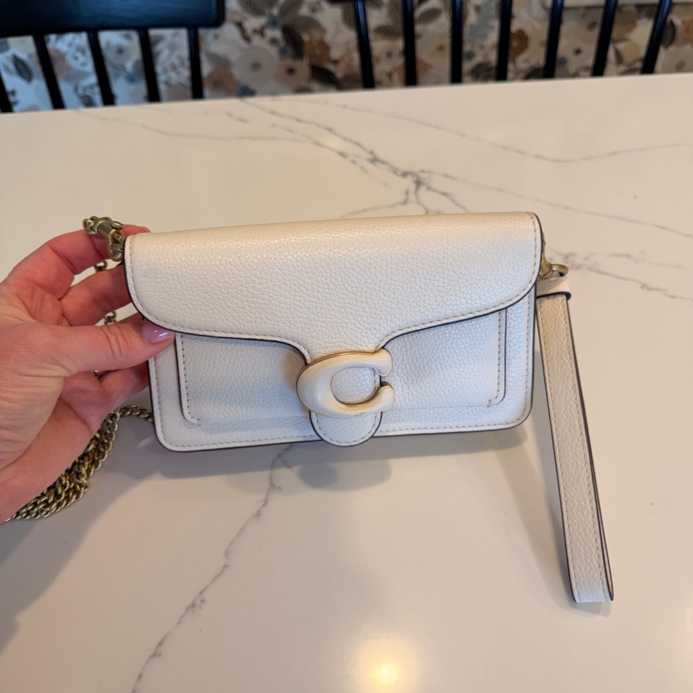 Coach Cream Pebbled Leather Chain Wristlet Shoulder Bag